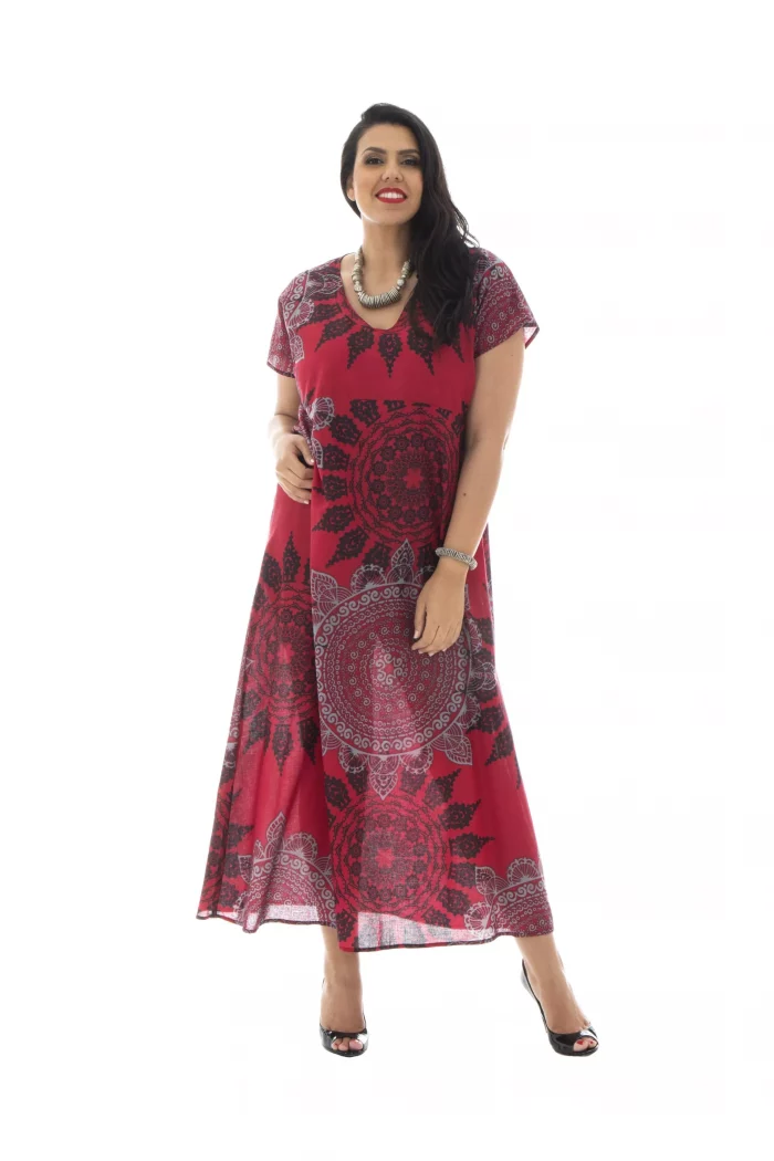 Robe longue rouge motif ethnique - MAXIP0002D – Image 1