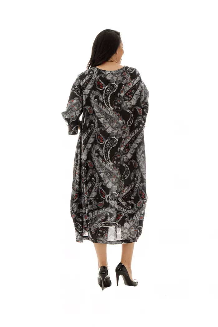 Robe mi-longue noire bouffante motifs blanc et rouge - MAXIP0004D – Image 2