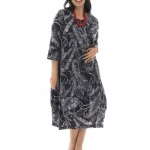 Robe mi-longue noire bouffante motifs blanc et rouge - MAXIP0004D