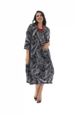 Robe mi-longue noire bouffante motifs blanc et rouge - MAXIP0004D
