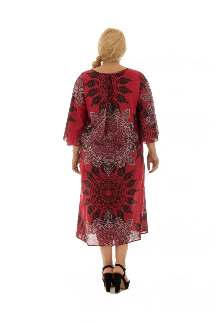Robe mi-longue rouge motif mandala - MAXIP0005A – Image 2