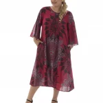 Robe mi-longue rouge motif mandala - MAXIP0005A