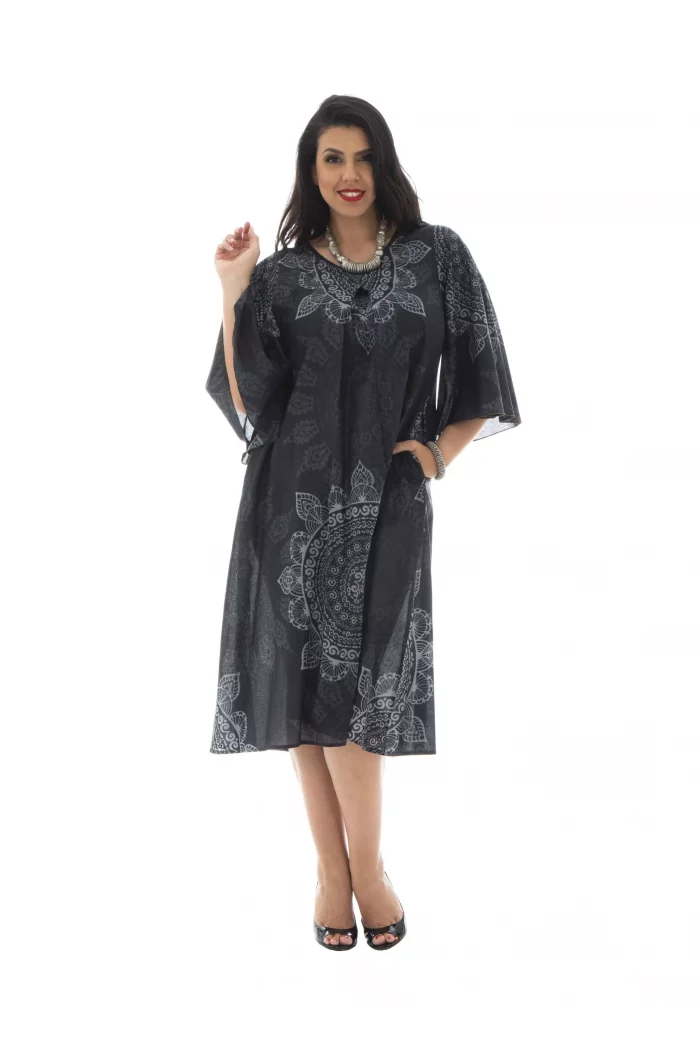 Robe mi-longue noir motif mandala - MAXIP0005B – Image 1
