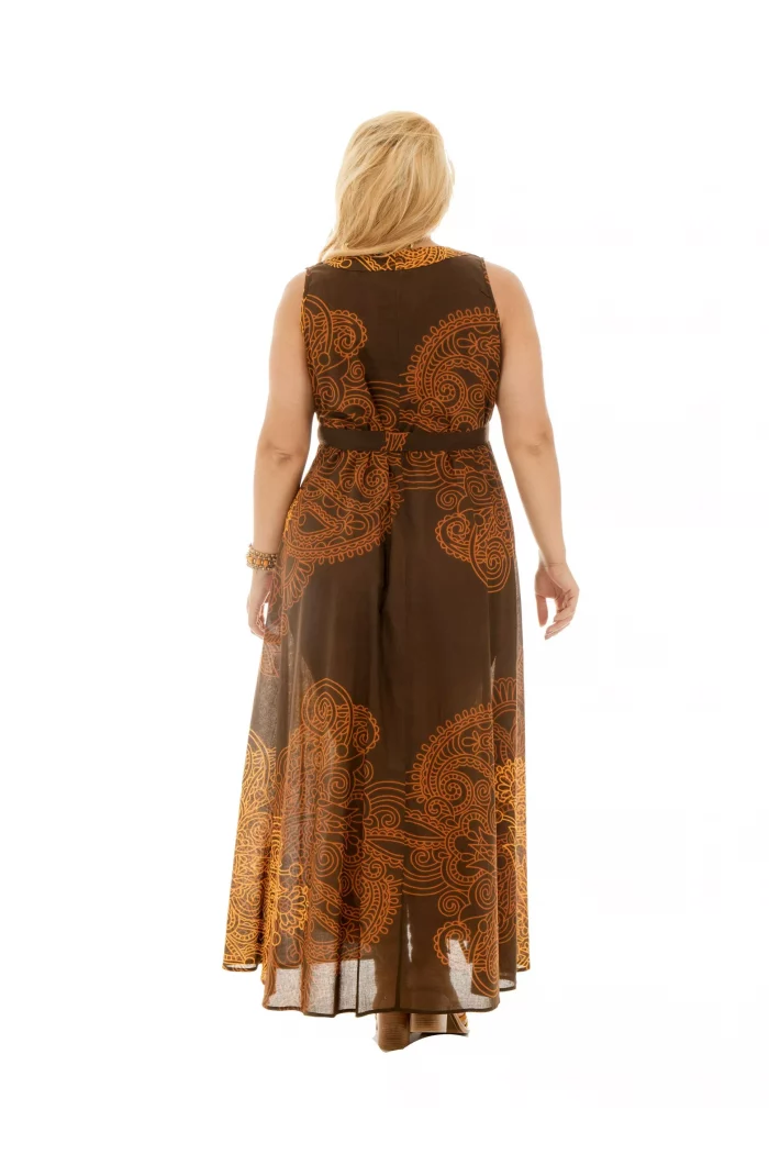 Robe longue marron et jaune sans manche - MAXIP0006B – Image 3