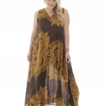 Robe longue marron et jaune sans manche - MAXIP0006B