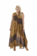 Robe longue marron et jaune sans manche - MAXIP0006B