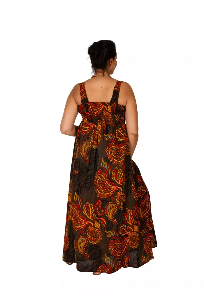 Robe longue marron motif jaune et rouge - MAXIP0021B – Image 2
