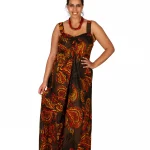 Robe longue marron motif jaune et rouge - MAXIP0021B