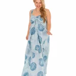 Robe longue blanche motif bleu - MAXIP0021D