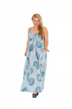 Robe longue blanche motif bleu - MAXIP0021D