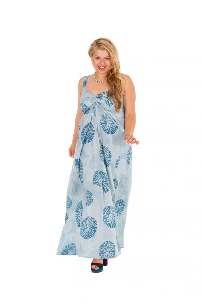 Robe longue blanche motif bleu - MAXIP0021D – Image 1