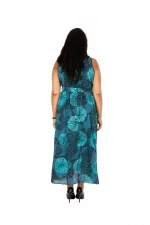 Robe longue bleue sans manche ceinturée - MAXIP0023B – Image 2