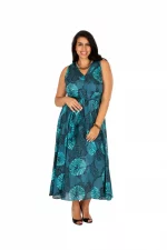 Robe longue bleue sans manche ceinturée - MAXIP0023B