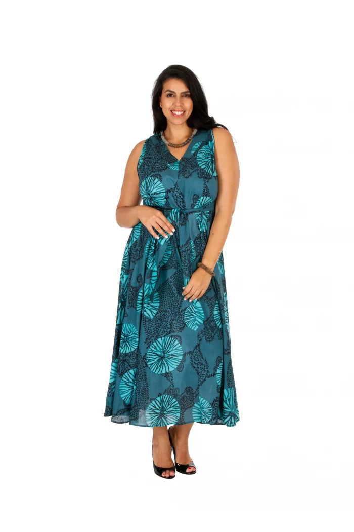 Robe longue bleue sans manche ceinturée - MAXIP0023B – Image 1