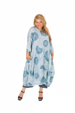 Robe effet bouffant évasé blanc et bleu - MAXIP0026A