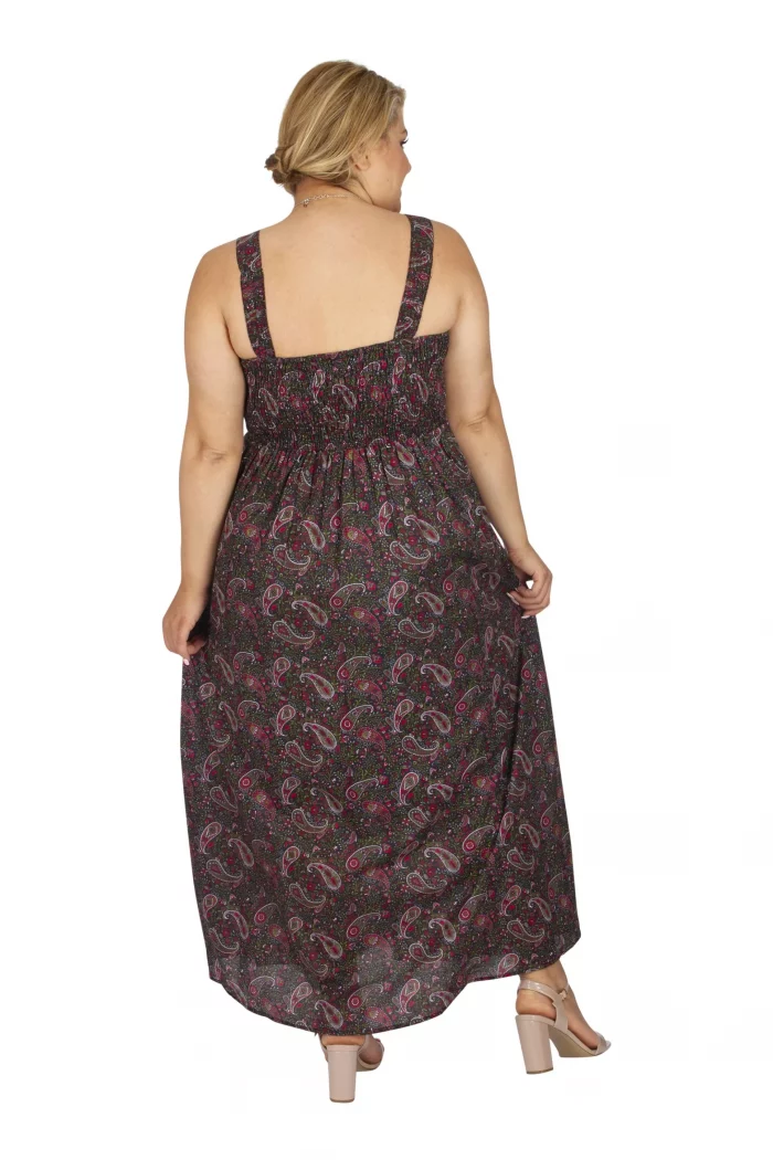 Robe longue noir motif rose larges bretelles - MAXIP0029C – Image 2