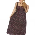 Robe longue noir motif rose larges bretelles - MAXIP0029C
