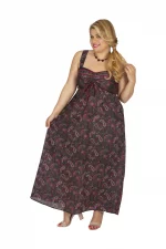 Robe longue noir motif rose larges bretelles - MAXIP0029C