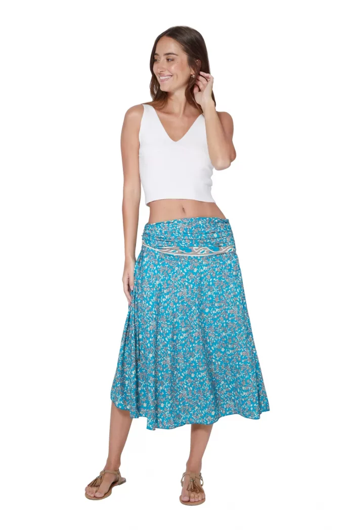 Jupe bohème mi-longue, bleu clair - MCJU0105D – Image 1