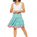 Jupe fluide courte, bleu turquoise à motifs - MCJU0109A