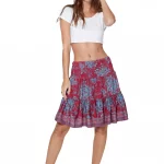 Jupe fluide à volants, bleu ciel et rouge - MCJU0109B