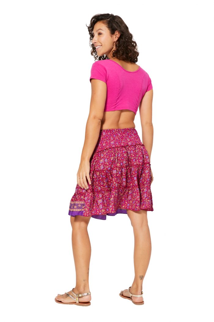 Jupe courte à volants, rose floral - MCJU0109D – Image 2