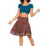 Jupe courte à volants, brique et turquoise - MCJU0109E