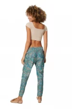 Pantalon coupe droite turquoise et crème - MCPA0026G – Image 2