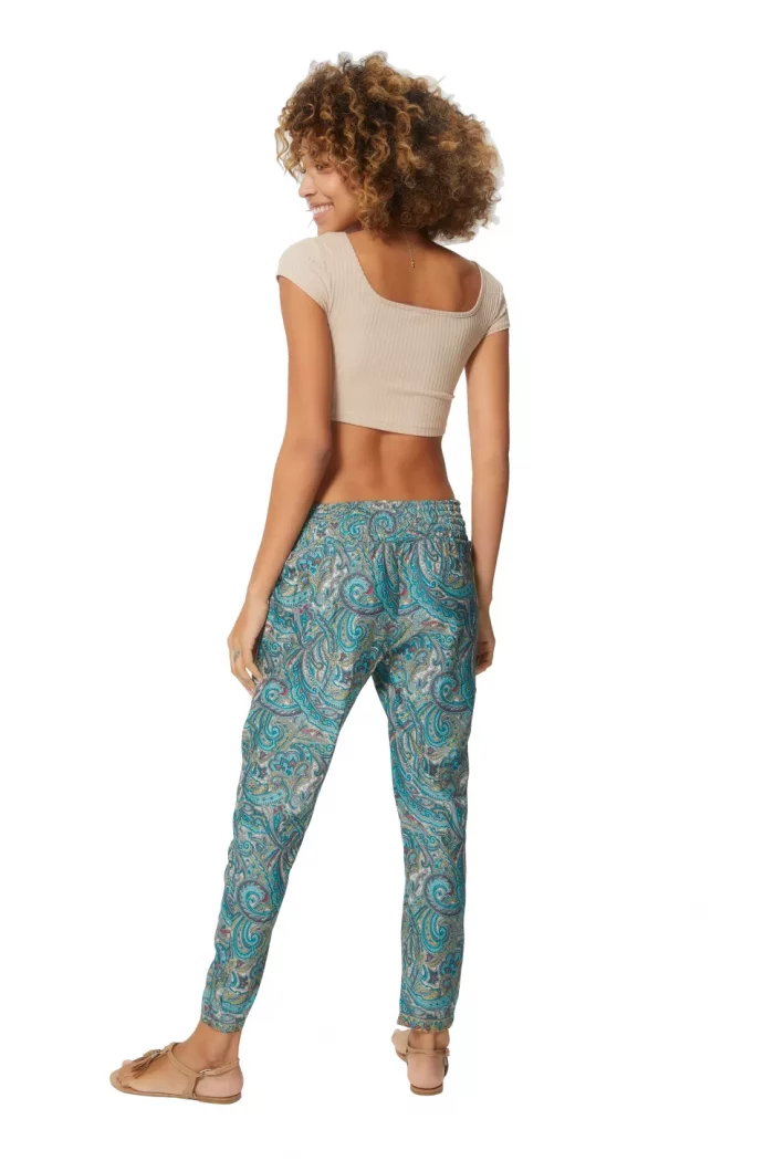 Pantalon coupe droite turquoise et crème - MCPA0026G – Image 2