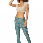 Pantalon coupe droite turquoise et crème - MCPA0026G