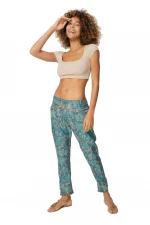 Pantalon coupe droite turquoise et crème - MCPA0026G
