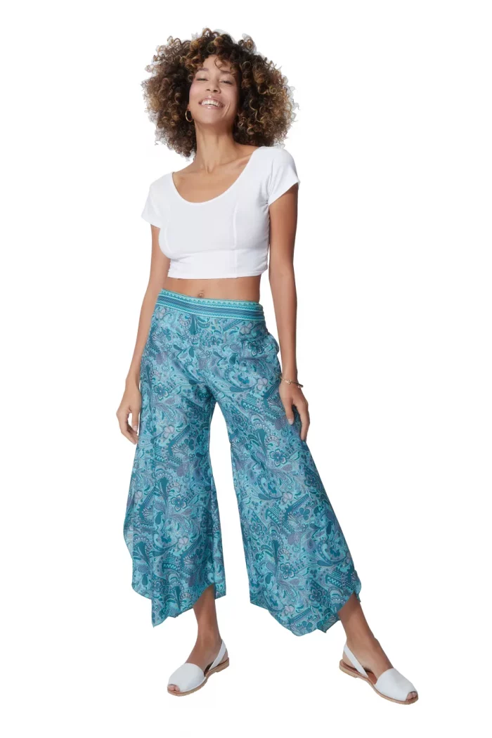 Pantalon évasé asymétrique turquoise - MCPA0027C – Image 1