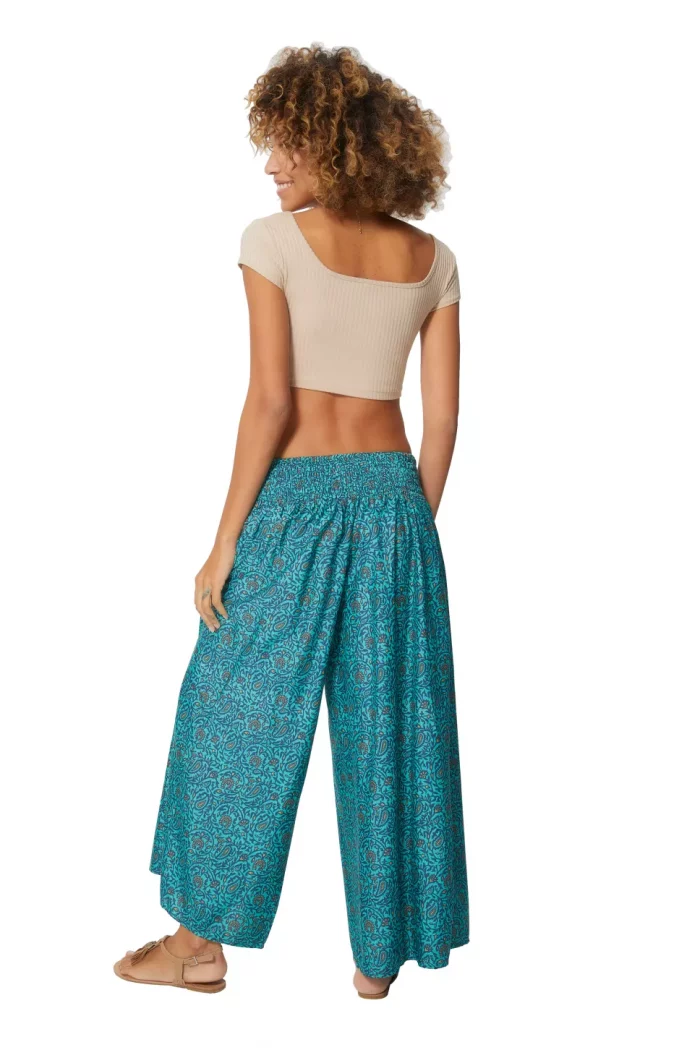 Pantalon ample turquoise bande motif - MCPA0030A – Image 2