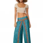 Pantalon ample turquoise bande motif - MCPA0030A