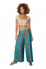 Pantalon ample turquoise bande motif - MCPA0030A