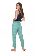 Pantalon turquoise droit et fleuri beige - MCPA0110B – Image 2