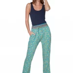 Pantalon turquoise droit et fleuri beige - MCPA0110B