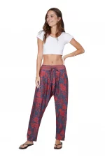 Pantalon gris aux fleurs bleues style sarouel - MCPA0111A