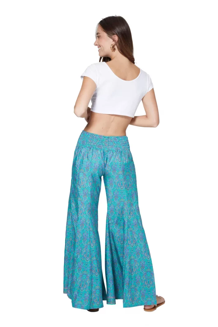 Pantalon turquoise évasé style boho - MCPA0112A – Image 2