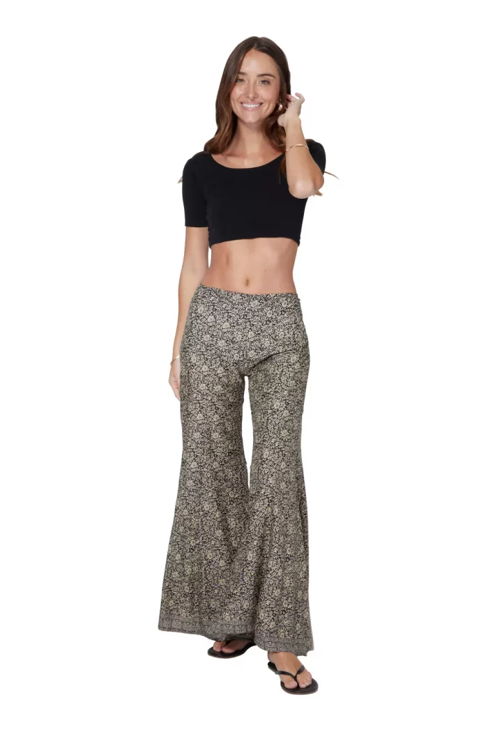 Pantalon noir évasé style hippie - MCPA0112B – Image 1