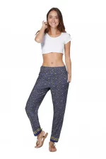 Pantalon droit bleu et fleuri crème- MCPA0114A