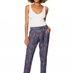 Pantalon bleu au motif violet et 2 poches - MCPA0115D