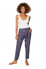 Pantalon bleu au motif violet et 2 poches - MCPA0115D