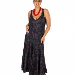 Robe longue gris, noir et rouge - MCROP0104A