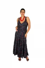 Robe longue gris, noir et rouge - MCROP0104A