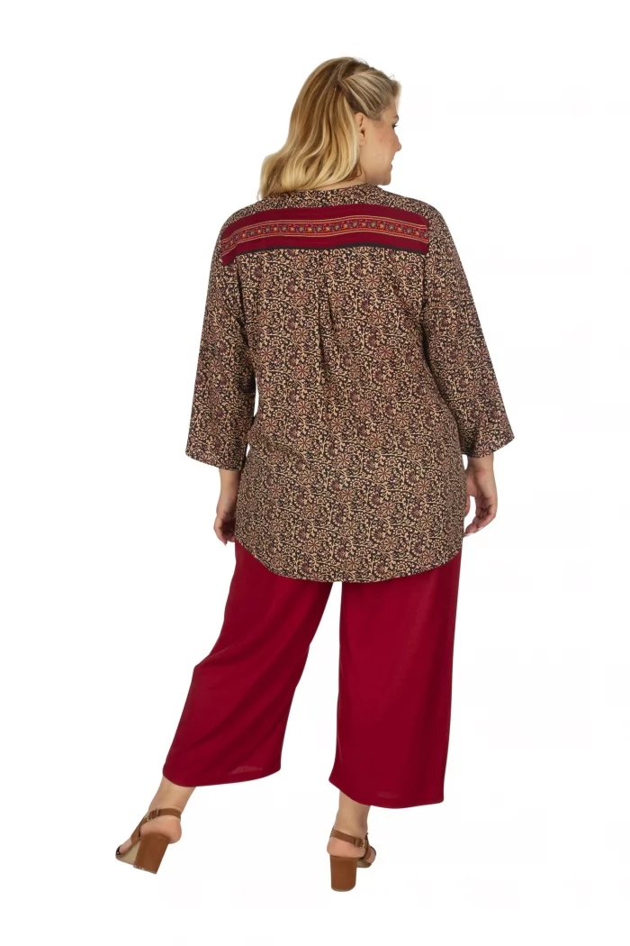 Blouse marron imprimé arabesque - MCTUP0109C – Image 2