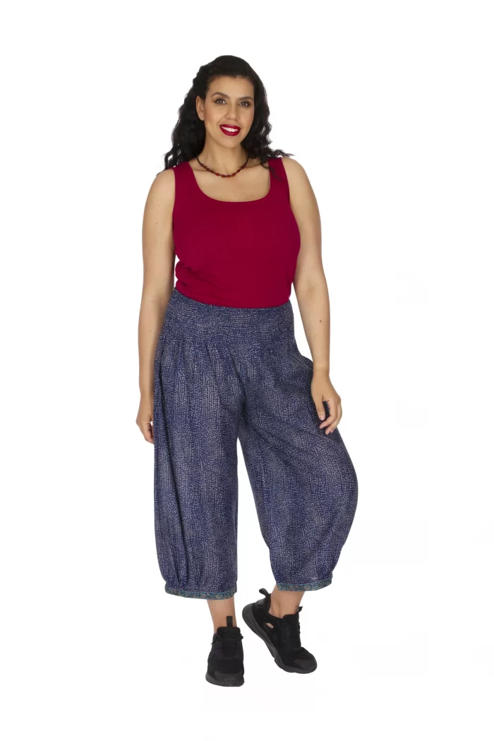 Pantalon large mi-long Bleu imprimé mini - PAP0053B – Image 1