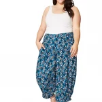 Pantalon ample en coton, Bleu à motifs - PAP0060B