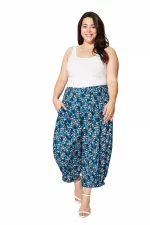 Pantalon ample en coton, Bleu à motifs - PAP0060B