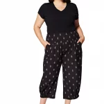 Pantalon mi-long en coton, Noir à motifs - PAP0060C